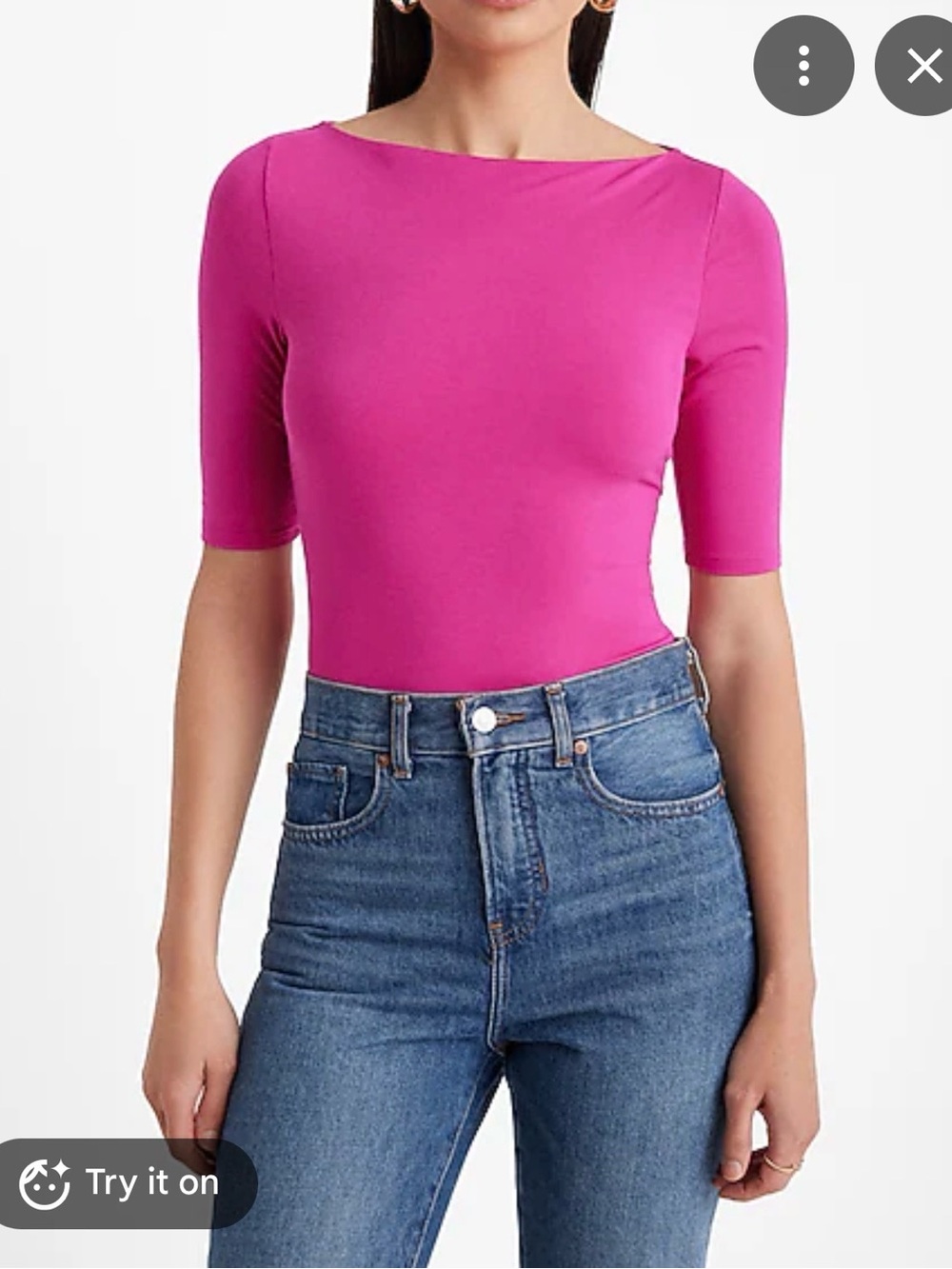 Express Hot Pink Boatneck Elbow-Sleeve Bodysuit